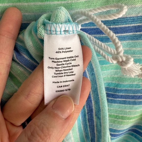 Talbots Blues and Green Linen Blend Striped 3/4 Sleeve Ladies Casual‎ Top, M - Picture 4 of 5